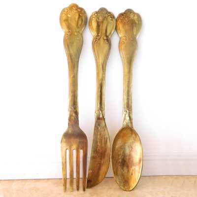 Extra Large Antique Gold Spoon, Fork and Knife Set