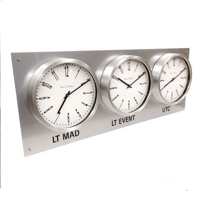 Large Silver Backboard Everyday Time Zone Clock 