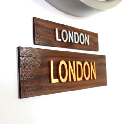Personalised Time zone Walnut Silver Gold Signs