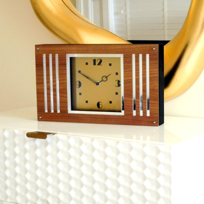 Moderne Spirit Walnut Gold  Dial Mantel Clock