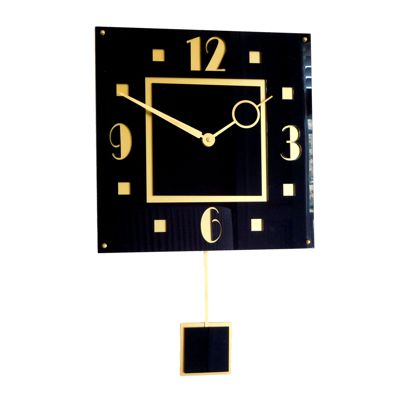 Gloss Black and Gold Square Pendulum Wall Clock