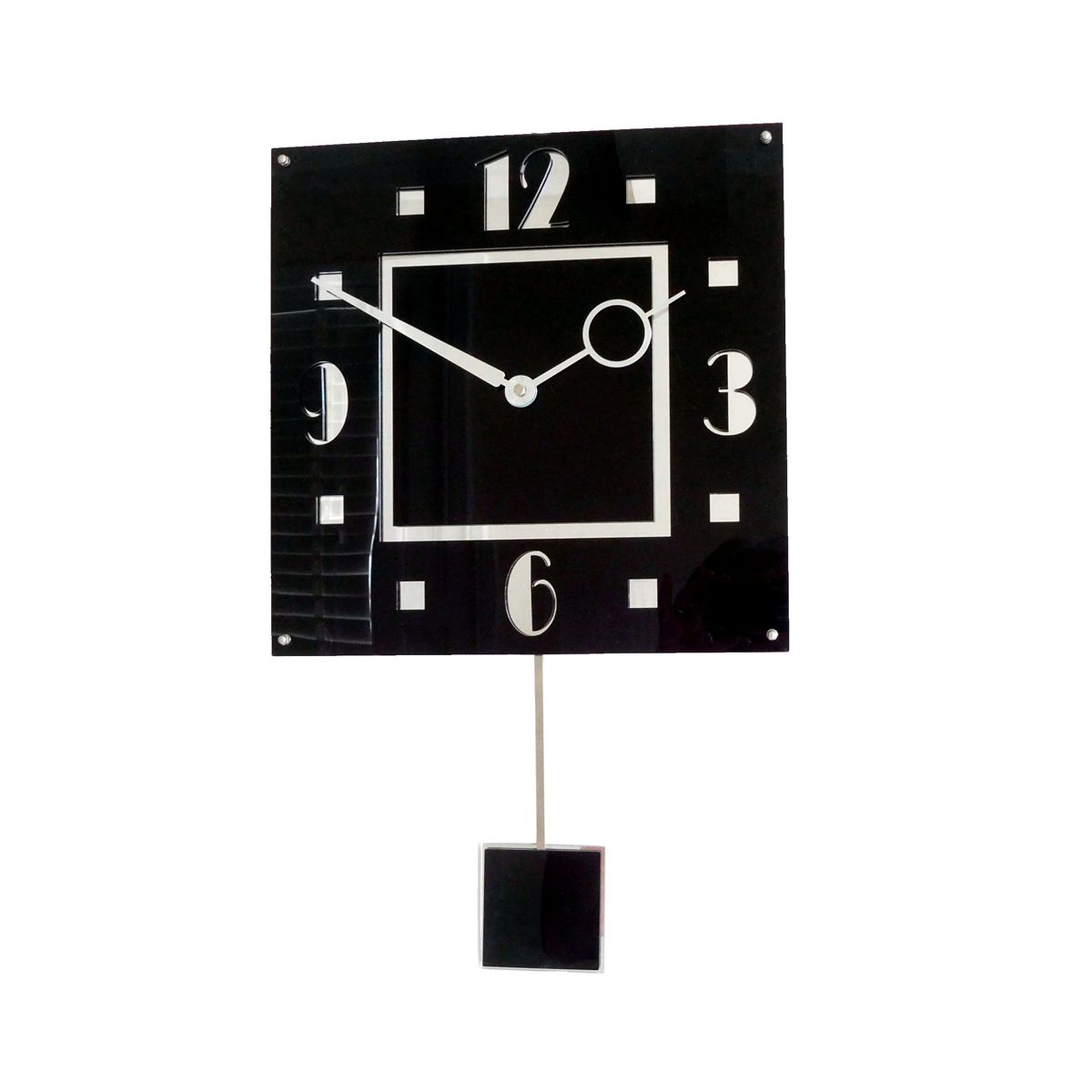 Gloss Black and Chrome Square Pendulum Wall Clock