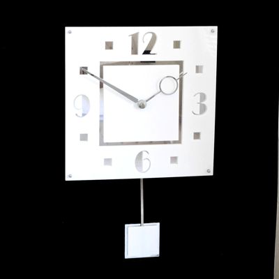 Gloss White and Chrome Square Pendulum Wall Clock