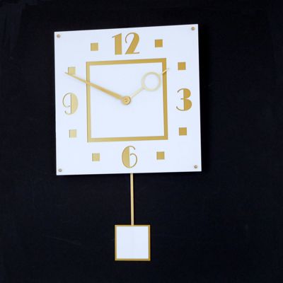 Gloss White and Gold Square Pendulum Wall Clock