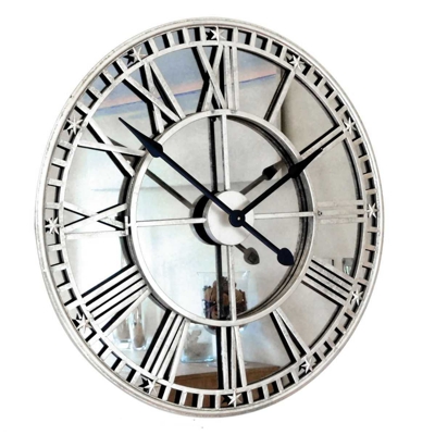 Mirror Silver Iron Roman Skeleton Wall Clock
