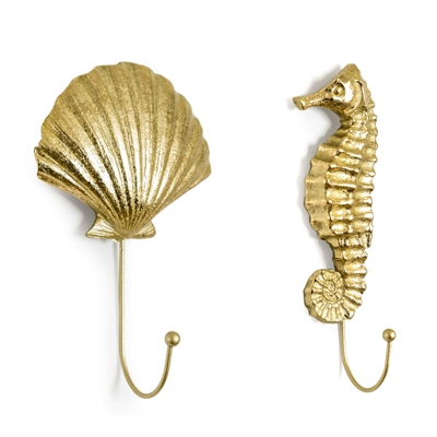 Gold Decoish Sea Horse and Shell Coat Hook Hangers