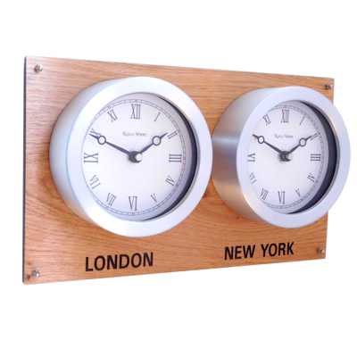 Oak Backboard Everyday Multi Time Zone Wall Clock 