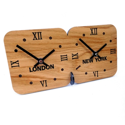 Oak Mantel Desk Time Zone Clock