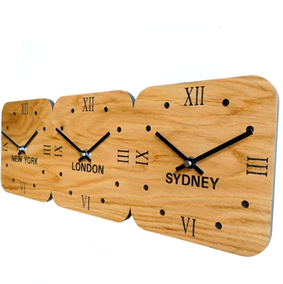 Oak Wooden Wall Time Zone Clock