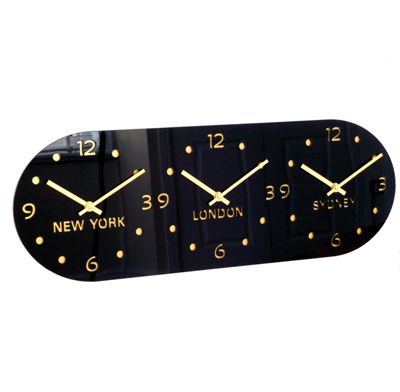 Decora Black & Gold Time Zone Wall Clock