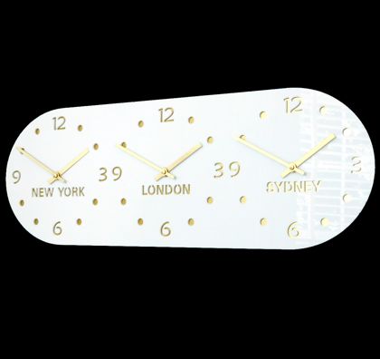 Decora White & Gold Time Zone Wall Clock