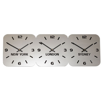 Large Silver Acrylic Time Zone Clock 