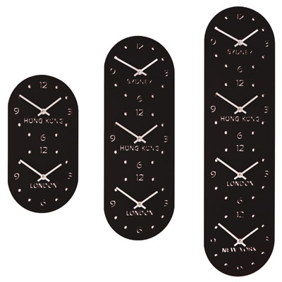 Black Gloss Retro Timezone Wall Clock