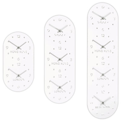 White Gloss Retro Timezone Wall Clock