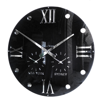Gloss Black Round Retro Roman Timezone Wall Clock