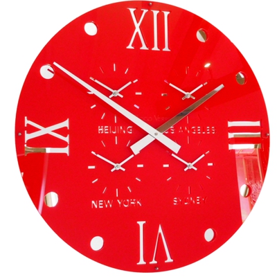 Gloss Red Round Retro Roman Timezone Wall Clock