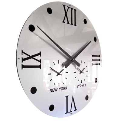 Silver Grey Round Retro Roman Timezone Wall Clock