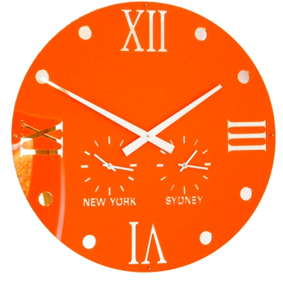 Gloss Orange Round Retro Roman Timezone Wall Clock