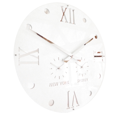 Gloss White Round Retro Roman Timezone Wall Clock