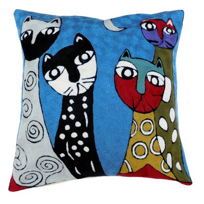 Zaida Cats Blue Cushion 18” 