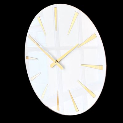 Chevron Gloss White Wall Clock Gold Digits 35cm (13.75) Diameter
