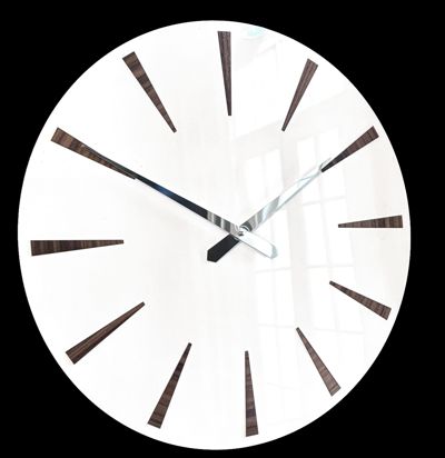 Chevron Gloss White Wall Clock Walnut Digits 35cm (13.75) Diameter