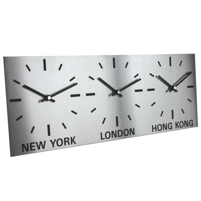 Triple Dial Brushed Stainless Steel Clock