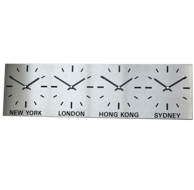 Brushed Stainless Steel 4 Dial Timezone Clock