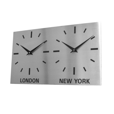 Dual Dial Brushed Stainless Steel Clock 
