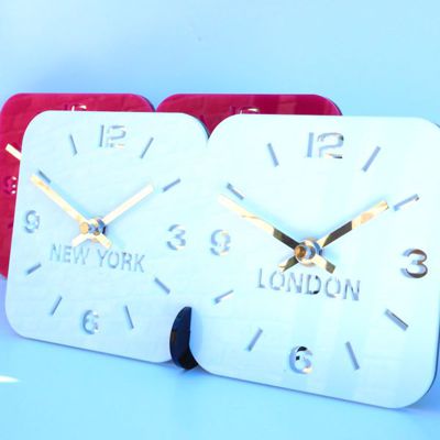 Acrylic Dual Dial Mantel Time Zone Clock WHITE 2 DIAL 235mm x 120mm x 70mm