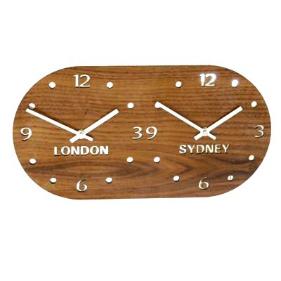 Decora Walnut Mirror Deco World Time Zone Clock  H19cm x W36cm Dual Horizontal