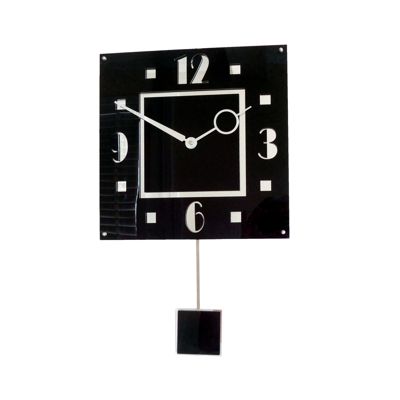 Gloss Black and Chrome Square Pendulum Wall Clock Gloss Black Mirror