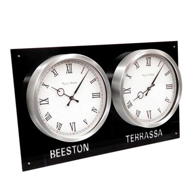 Large Black Backboard Everyday Time Zone Clock  Black Gloss 2 dial 18cm (7)