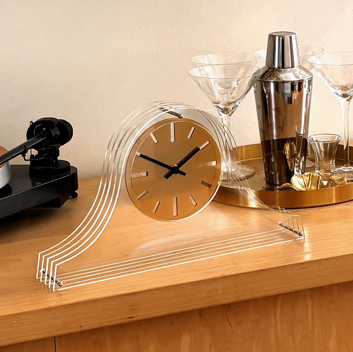 Louis Ghost Mantel Clock Gold Dial H8.5 (21.5cm) x W14 (36cm) x D2.5 (6.5cm)