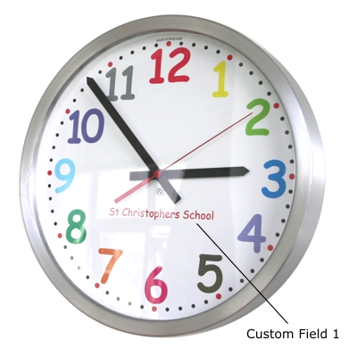 35cm Colour Comic Sans Modern Classic School Clock 35cm Diameter Brushed