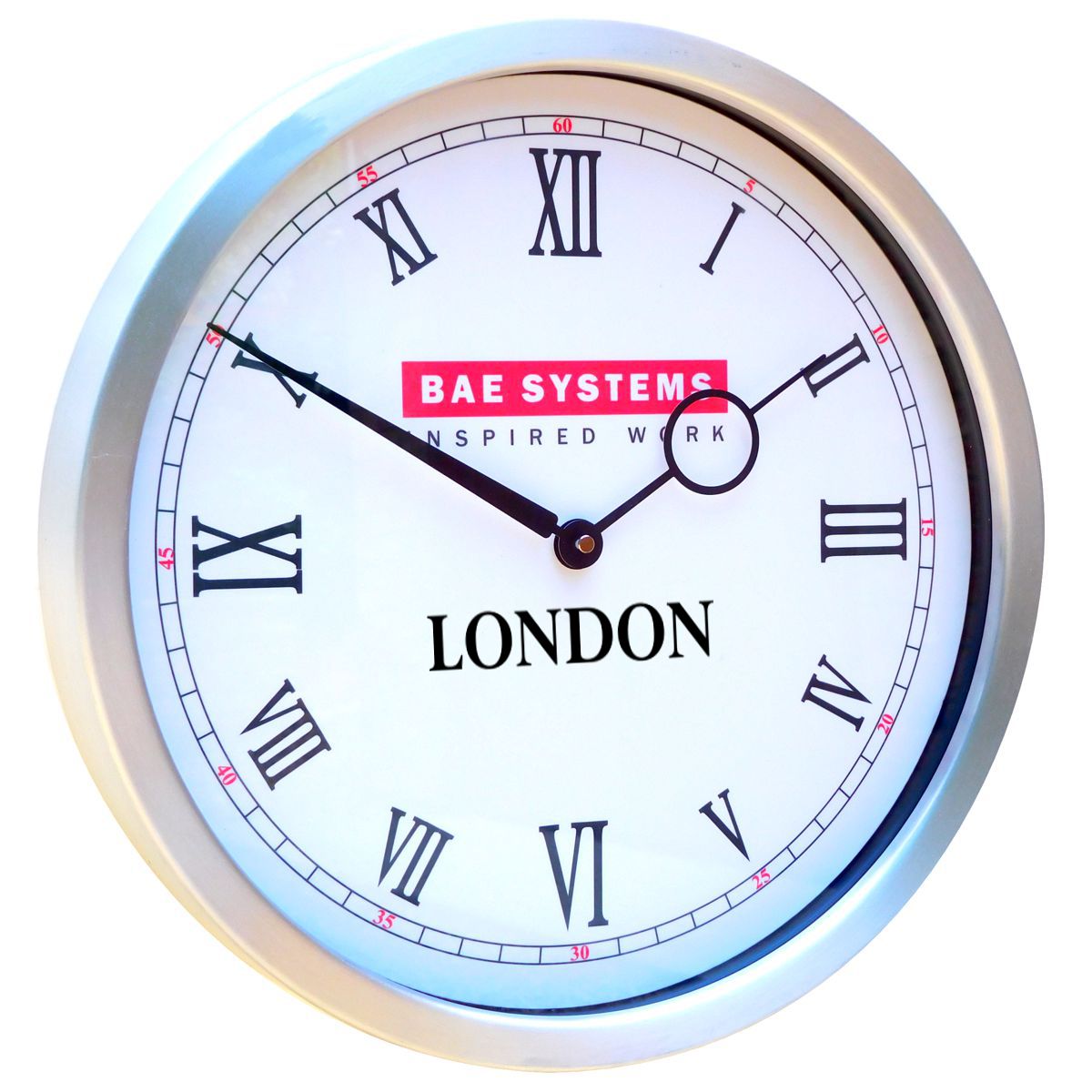 Custom Time Zone Roman Black and White Wall Clock Roman White Brushed 26cm Dia 