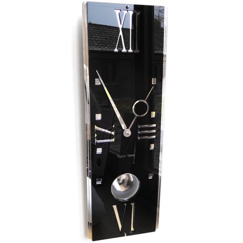 Gloss Modern Deco Vintage Pendulum Wall Clock Gloss Black 