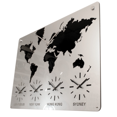  Acrylic Map Timezone Wall Clock Medium Black Sea W55.5cm x H41.5cm