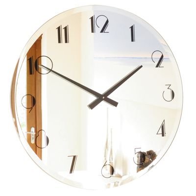 Roco Verre Art Deco Bevelled Mirror Twenties Clock 65cm Diameter BLACK