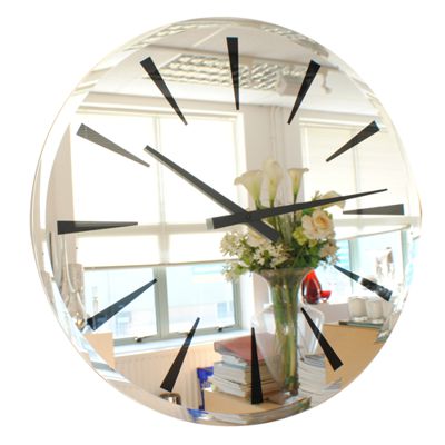 Roco Verre Bevelled Mirror Wall Clock Chevron 65cm dia 