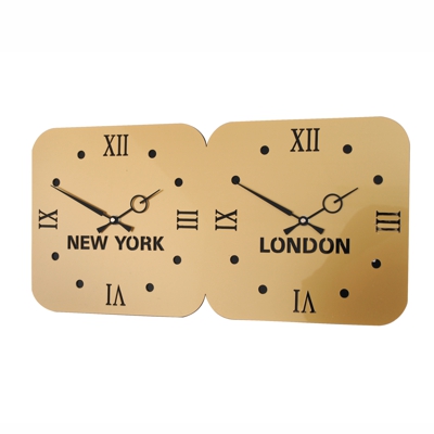 Gold & Black Acrylic Time Zone Wall Clock  H15cm x W30cm Dual Horizontal