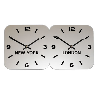 Silver Acrylic Personalised Time Zone Wall Clock H15cm x W30cm Dual Horizontal