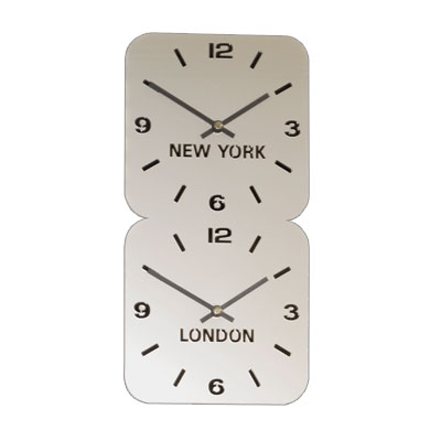 Large Silver Acrylic Time Zone Clock  H49cm x W24.5cm Dual Vertical