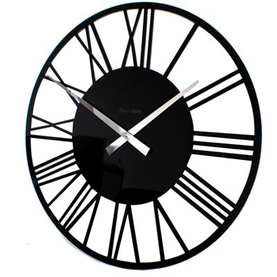 Acrylic Gloss Skeleton Roman Clock SMALL BLACK 34cm Dia