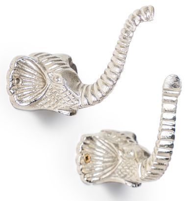 Silver and Gold Elephant Head Coat Hooks Silver 10cm x 10cm x 5cm