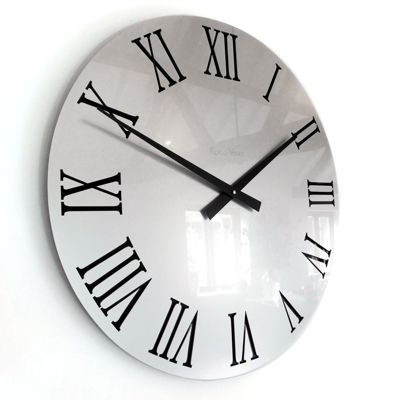 Silver Black Acrylic Roman Wall Clock  Silver Black 35cm Diameter