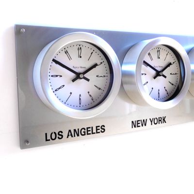 Large Silver Backboard Everyday Time Zone Clock  Silver Grey 2 dial 18cm (7)