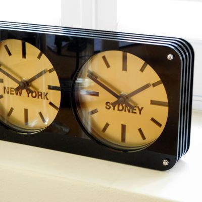 Spirit Gloss Black Gold Time Zone Desk-Wall Clock 2 DIAL
