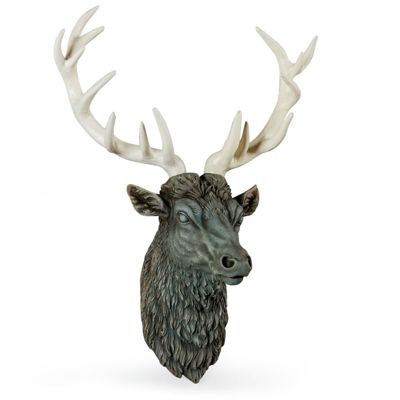 Stone Effect Stag’s Head Antique Ivory Antlers 84cm x 62cm x 32cm