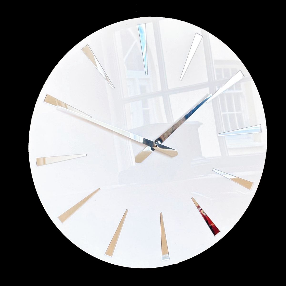 Chevron Gloss White Wall Clock Mirror Digits 35cm (13.75) Diameter